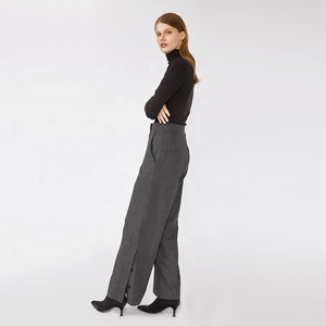 Premium Ladies Grey <strong>Pinstripe</strong> Side Split <strong>Trousers</strong> Classic Straight Leg Pants for <strong>Women</strong> - Product Image 5