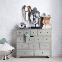 Commode à 14 tiroirs en métal blanc gaufré Commode de rangement pour meubles de chambre à coucher Armoire à tiroirs pour salon Ensemble de commode blanche