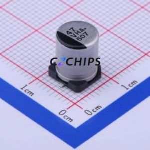 ตัวเก็บประจุอิเล็กโทรไลต์อะลูมิเนียมแบบ SMD รุ่น EEEHA1V470AP, ขนาด D8xL10.2 มม. ความจุ 47uF ค่าความคลาดเคลื่อน 20% แรงดัน 35V กระแสไฟ 98mA-120Hz - Product Image 1