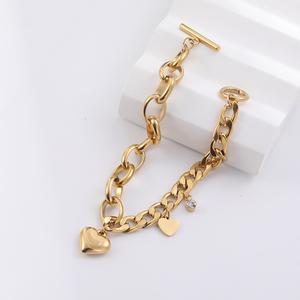 Nueva moda fiesta de acero inoxidable 18K chapado en oro cadena y pulsera de eslabones brazaletes para mujeres - Product Image 1