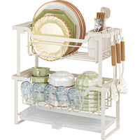 Égouttoir à vaisselle moderne blanc à 2 niveaux en acier au carbone antirouille avec bec de vidange incliné pour la décoration intérieure de boutiques