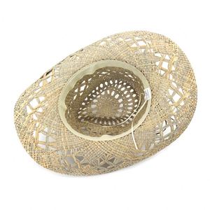 Chapeau de cowboy en paille J357 CD, tissé à la main en paille naturelle, visière pare-soleil, ceinture réglable, unisexe, pour activités de plein air, pêche, voyage, style décontracté - Product Image 6