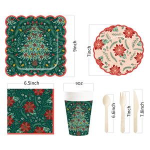 ชุดจานกระดาษลายดอกไม้สีแดงและต้นคริสต์มาสสีเขียวแบบกำหนดเองสำหรับงานปาร์ตี้คริสต์มาส DAMAI  แบบใช้แล้วทิ้ง - Product Image 5