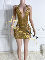 Robe mini dos nu à col halterneck orange Ocstrade, robe de soirée sexy et luxueuse, robe de soirée de club, robe d'anniversaire à col en V avec cristaux pour femmes