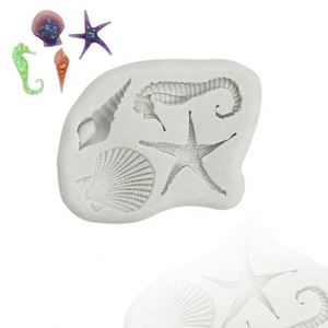 Moule en silicone écologique pour décoration de gâteaux, usage domestique DIY, forme d'animaux marins (poisson, étoile de mer, hippocampe) à 4 cavités, pour bonbons durs, OEM/ODM - Product Image 1