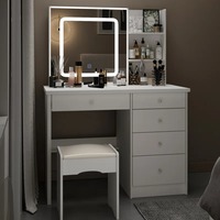 Meubles de chambre à coucher modernes, blancs, élégants, de haute qualité, en bois grainé, coiffeuse avec miroir éclairé, 5 tiroirs