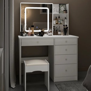 Muebles de Dormitorio Modernos Blancos Elegantes de <span class=keywords><strong>Alta</strong></span> Calidad con Acabado de Madera, Tocador con Espejo Iluminado y 5 Cajones - Product Image 2