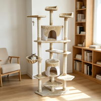 Arbre à chat multi-niveaux avec poteaux à gratter en sisal, condo en peluche pour chat, hamac de perchoir supérieur et jouet suspendu pour chats d'intérieur