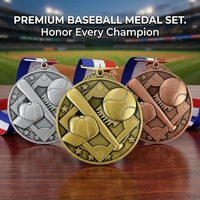 Lot de médailles de baseball 3D personnalisées en gros, or/argent/bronze, en alliage de zinc, style moderne et antique, pour récompenses de softball