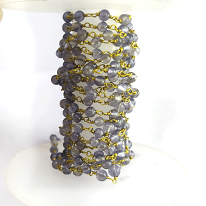 Natural Iolite Blue Smooth Irregular Shape Brass Wire Wrapped Handmade <b>Rosary</b> Chain by Johariz - Product Image 3
