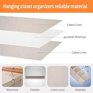 Hanging Closet Organizer 6-<b>Shelf</b> Foldable Beige Clothing Storage For Bedroom Polyester Material - Product Image 4
