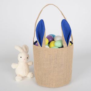 Panier de Pâques en jute écologique réutilisable avec oreilles de lapin, disponible en blanc, rose, vert, bleu clair, bleu foncé - Product Image 5