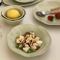 Ensemble d'assiettes en céramique commerciales, assiette creuse pour salade, verte avec bord perlé, belle et durable, assiette à gâteau et dessert pour restaurant et hôtel