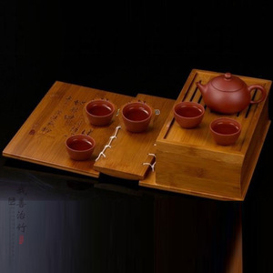Service à thé traditionnel en bambou, boîte d'emballage en bambou, boîte cadeau, plateau à thé multifonctionnel, fait à la main, écologique, polyvalent - Product Image 1