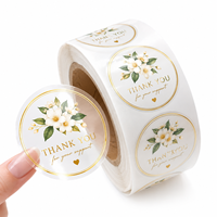 Autocollants de remerciement transparents ronds avec logo floral doré, rouleaux d'autocollants pour emballages de petites entreprises