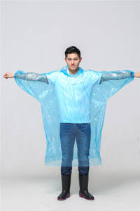 PE <span class=keywords><strong>Raincoat</strong></span> Emergência Poncho Plástico Impermeável Transparente Descartável Adulto <span class=keywords><strong>Raincoat</strong></span> com Punho Elástico e Capuzes Drawstring - Product Image 3