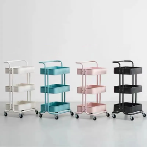 3-Tier Slanke Roterende Trolley Mobiele Metalen Keukenwagen Wielen Voor Thuiskantoor Badkamer Voedselopslagrek Voor Eilanden - Product Image 1