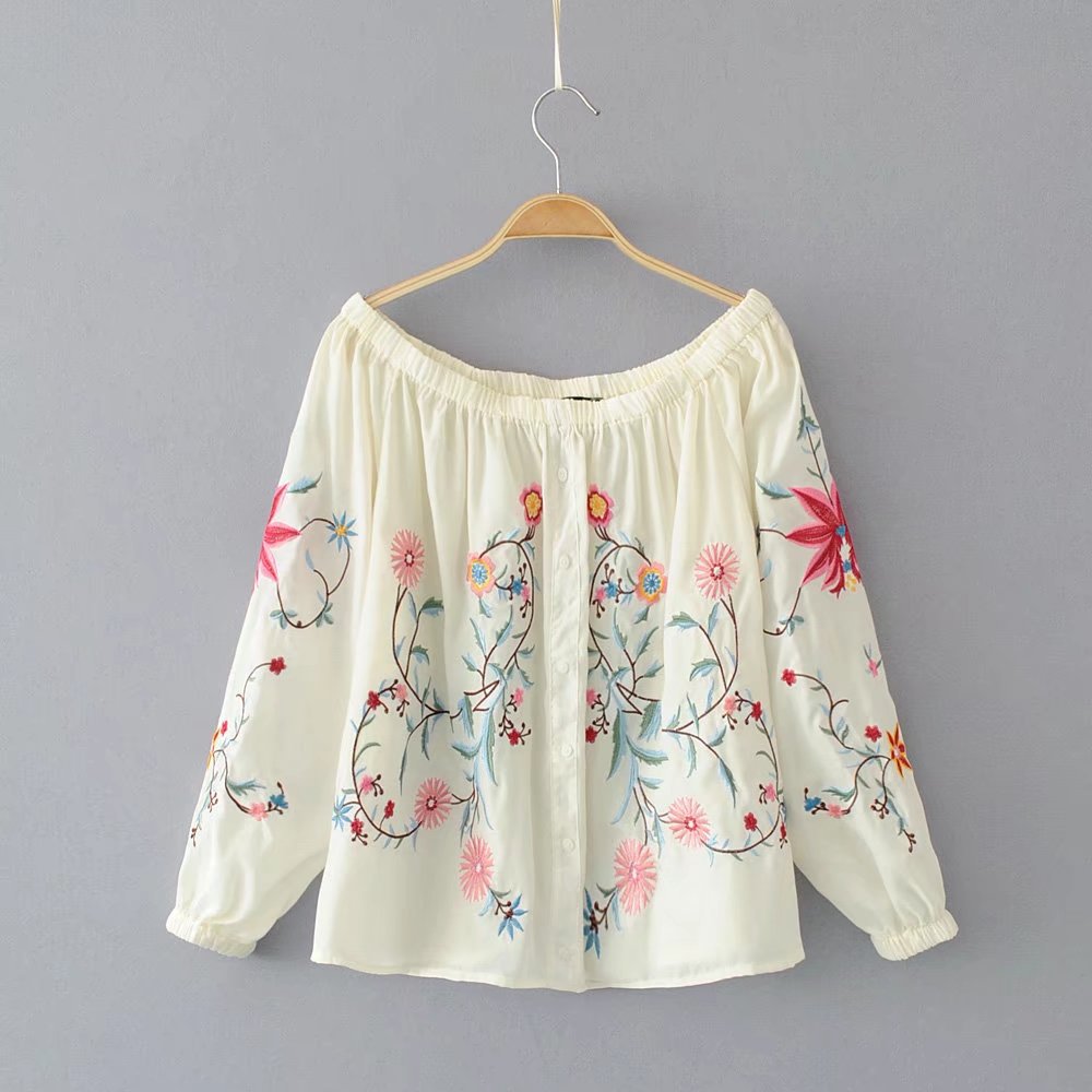 Лето 2021, новейшие Популярные Простые Белые Повседневные дизайнерские женские блузки Z90790B с вышивкой и длинным рукавом для сексуальных дам