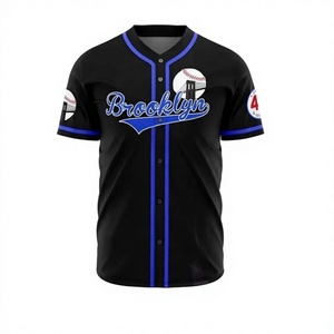 Camiseta de Béisbol de Brooklyn para Hombre, Negra y Azul, con Estampado Sublimado en la Parte Delantera, de Secado Rápido, Manga Corta, Corte Regular, Transpirable, para Todas las Temporadas - Product Image 2