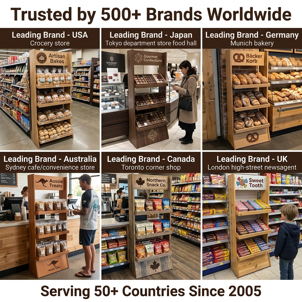 Custom Wooden Bakery Display Rack Floor Standing Bread Pastry Dessert Shelving Stand Gourmet Cookie Merchandiser Deli Fixture — view 6