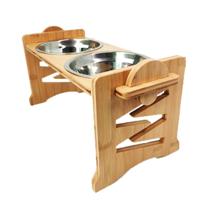 WDF kustom pabrik OEM tempat makan hewan peliharaan kucing anjing ditinggikan keramik dudukan mangkuk anjing kayu tempat makan hewan peliharaan bambu - Product Image 1