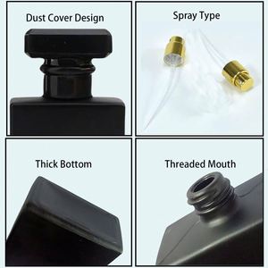 Luxury Matte Black 30ml 50ml 100ml Glass <b>Perfume</b> <b>Bottle</b> Flat Rectangle Clear Refillable Oil <b>Bottle</b> Box Screen Printing Pump - Product Image 3
