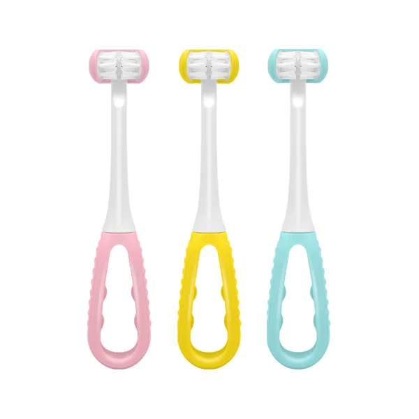 Nouveau Portable en forme de U trois côtés cheveux doux enfants anti-dérapant poignée brosse à dents bébés propreté brosse à dents