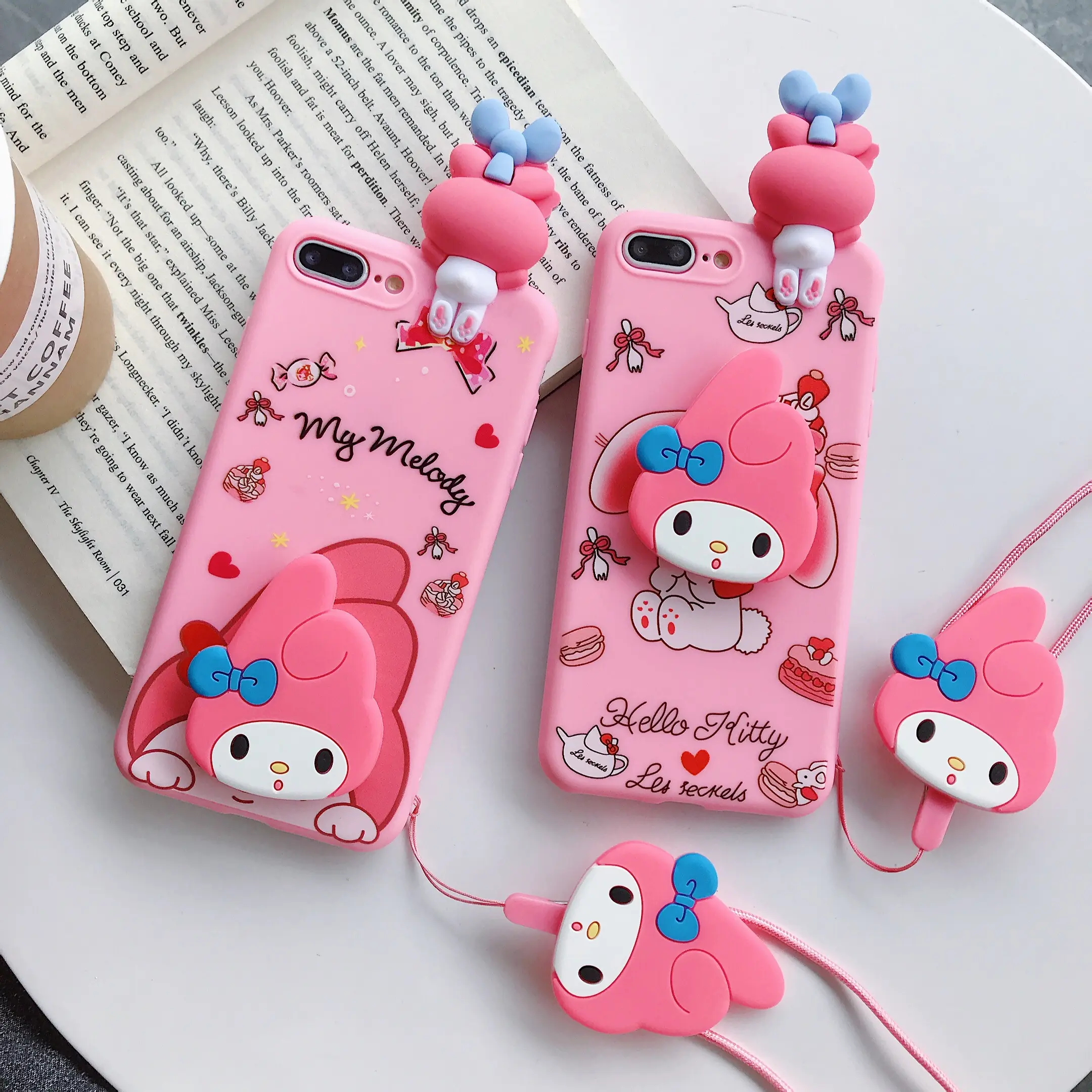 Casing Ponsel Lembut Lucu untuk iPhone X Xs 6 7 8 Plus 11 Pro Max Melody 3D Papa Pemegang Boneka Tali Berdiri