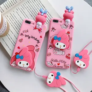 For iPhone X Xs 6 7 8 Plus 11 Pro Max Melody 3D Papa Doll Holder Stand Strap Cute Soft Phone Case