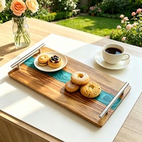 Epoxyhars acaciahouten charcuterieplank met kaasmes en bestekset, multifunctionele houten serveerschaal voor catering