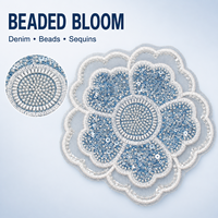 Grande applique florale perlée bleue avec sequins, broderie à coudre pour décorer vestes, robes, sacs et projets DIY