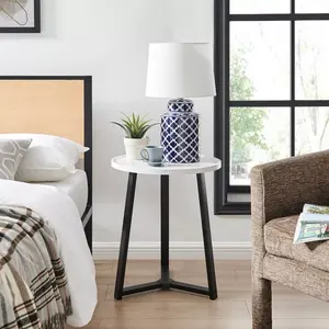 Modern Marble And Metal Side Table For Living Room Bedroom And Patio - Sleek Round Design