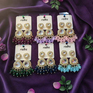 Pendientes Colgantes de Moda Jewelemarket con Piedras Kundan Púrpuras y Cuentas, Joyería 11103261PU - Product Image 3