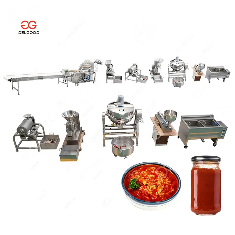 Gelgoog Línea completa Procesamiento de polvo de Chile Línea de máquina para hacer pasta de salsa de Chile dulce rojo seco