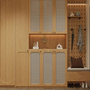 <span class=keywords><strong>Mueble</strong></span> Zapatero de Estilo Francés Tradicional Moderno para Sala de Estar, Almacenamiento Modular Personalizado para Toda la Casa con Puertas Integradas de Mimbre Tejido - Product Image 3