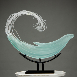 Factory High Quality Custom Home Indoors Decoration Ornaments Crafts <strong>Art</strong> 3D Design Modern <strong>Whale</strong> Wave Transparent Resin Sculpture - Product Image 1