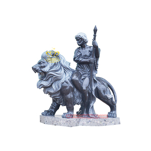 Estilo europeo mármol <span class=keywords><strong>blanco</strong></span> Mujer con estatua de León jardín calle paisaje decoración diseño piedra arte escultura - Product Image 3