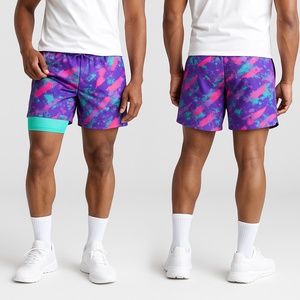 Pantalones Cortos Deportivos para Hombre con Cintura Elástica y Logotipo OEM, Paquete de 2, Secado Rápido, Transpirables, Sólidos, Casuales, 100% Poliéster, para Fitness Activo - Product Image 2