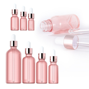 Cosmetic Serum Packaging 20ml 30ml 50ml Round Shape Transparent pink <b>Glass</b> <b>Dropper</b> <b>Bottle</b> with Rose Gold Cap - Product Image 3