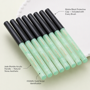 Ensemble de 8 pinceaux à ongles en acrylique vert émeraude, poils en nylon doux, pointe plate et fine, gel UV, outil de manucure - Product Image 5