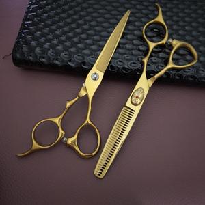 Golden Thinning Shears 6 Inches Stainless Steel Blunt Tip Long Handle <b>Hair</b> <b>Scissors</b> For Professional Use - Product Image 4