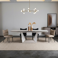 Table à manger extensible moderne avec plateau en céramique rectangulaire, cadre en acier au carbone, revêtement en poudre blanche