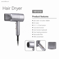 Sèche-cheveux professionnel 1800W, moteur DC, ionique, fonction air froid, concentrateur, filtre amovible, protection contre la surchauffe, OEM