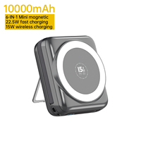 ASPOR A367 Power Bank Magnétique Sans Fil 6-en-1 10000mAh avec Câble USB-C Intégré Charge Rapide 22.5W