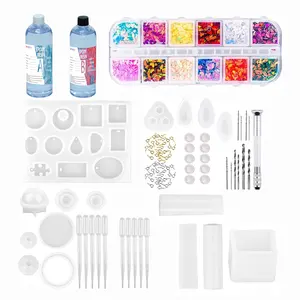 Nhựa Kit cho người mới bắt đầu với khuôn nhựa Silicone và nhựa Epoxy Nguồn cung cấp bao gồm sắc tố long lanh Epoxy DIY công cụ thiết lập