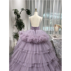 Purple Strapless Tulle Ball Gown Wedding Dress Sweetheart Neckline Natural Waistline Full Layered Skirt - Product Image 5