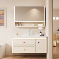 Set Kabinet Kamar Mandi Dinding Pintar Lengkung Aluminium Model Sarang Lebah Gaya Prancis Terintegrasi dengan Wastafel Keramik dan Cermin