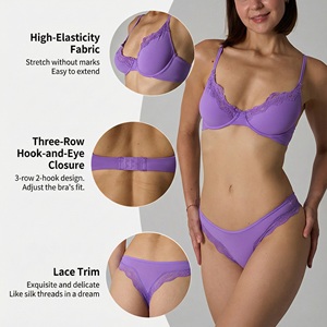 Lace Trim Nylon Spandex Underwire Sexy Bralette Women Adjustable Strap Soft Yoga Push-Up V Neck Crop Top Daily Comfort Sleepwear - Product Image 2