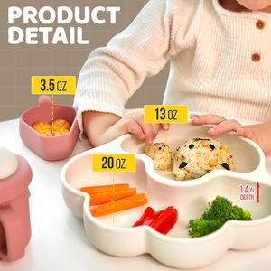 Assiettes à ventouse en silicone divisées pour tout-petits, <span class=keywords><strong>assiette</strong></span> antidérapante en silicone pour l'autonomie alimentaire du bébé, sans BPA, plateau pour enfants avec ventouse - Product Image 5