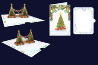 Carte de vœux 3D décorative pop-up Noël et Anniversaire avec sapin de Noël, boîte cadeau et guirlande de drapeaux, souvenir fait main